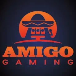 ตรา Amigo Gaming สีส้มรูปจานบินพร้อมข้อความ AMIGO GAMING