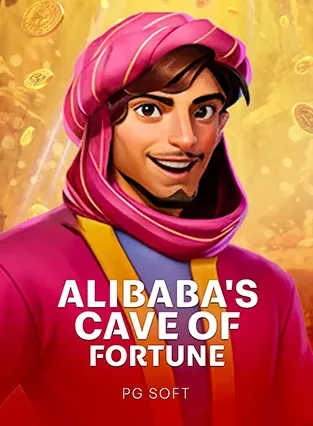 ชายสวมผ้าโพกหัวสีชมพูกับถ้ำสมบัติ Alibaba's Cave of Fortune PG SOFT